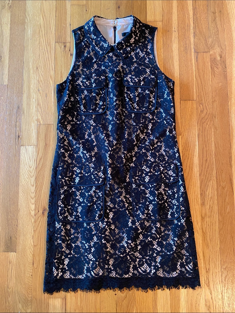 J.Crew Lace Collared Shift Dress Floral Black  & Beige Size 6
